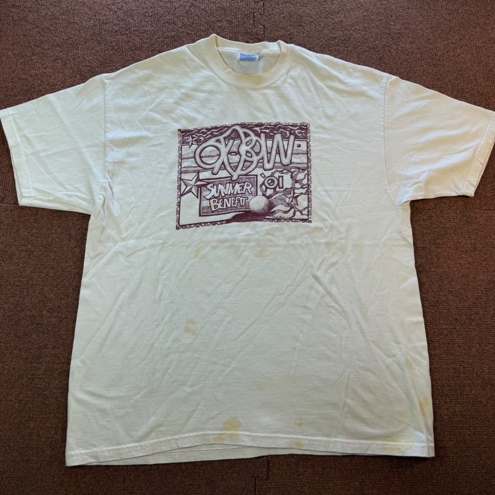 Hanes Beefy-T Oxbow Summer Benefit 01 Vintage Graphic T-Shirt Mens XL Cream 2001